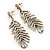 Long Ice Clear CZ 'Feather' Drop Earrings In Burn Gold Finish - 8cm Length - view 8