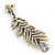 Long Ice Clear CZ 'Feather' Drop Earrings In Burn Gold Finish - 8cm Length - view 9