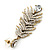 Long Ice Clear CZ 'Feather' Drop Earrings In Burn Gold Finish - 8cm Length - view 6