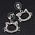Cute Open Cut Diamante 'Kitten' Drop Earrings In Rhodium Plating - 3cm Length - view 2
