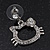 Cute Open Cut Diamante 'Kitten' Drop Earrings In Rhodium Plating - 3cm Length - view 3