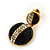 Black Enamel Diamante Dome Shape Drop Earrings In Gold Plating - 2.5cm Length - view 3