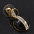 Black Enamel Diamante Dome Shape Drop Earrings In Gold Plating - 2.5cm Length - view 8