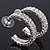 Clear Austrian Crystal Creole Hoop Earrings In Rhodium Plated Metal - 3cm D