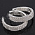 Three-Row Clear Crystal Hoop Earrings In Rhodium Plated Metal - Medium (4.5cm Diameter) - view 3