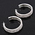 Three-Row Clear Crystal Hoop Earrings In Rhodium Plated Metal - Medium (4.5cm Diameter) - view 8