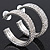 Three-Row Clear Crystal Hoop Earrings In Rhodium Plated Metal - Medium (4.5cm Diameter)