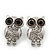 Funky Crystal 'Owl' Stud Earrings In Silver Plating - 22mm Length - view 2