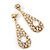 Gold Plated Clear CZ Teardrop Earrings - 6.5cm Length - view 8