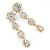 Long Bridal Crystal Floral Drop Earrings - 8.5cm Length - view 10