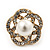 Gold Plated Diamante Faux Pearl Flower Stud Earrings - 2cm Diameter - view 7