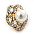 Gold Plated Diamante Faux Pearl Flower Stud Earrings - 2cm Diameter - view 8