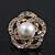 Gold Plated Diamante Faux Pearl Flower Stud Earrings - 2cm Diameter - view 4