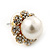 Classic Diamante Faux Pearl Flower Stud Earrings In Gold Plating - 18mm Diameter - view 8