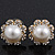 Classic Diamante Faux Pearl Flower Stud Earrings In Gold Plating - 18mm Diameter - view 2