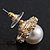 Classic Diamante Faux Pearl Flower Stud Earrings In Gold Plating - 18mm Diameter - view 4