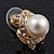 Classic Diamante Faux Pearl Stud Earrings In Gold Plating - 18mm Diameter - view 3