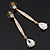 Gold Plated CZ Linear Drop Earrings - 6.5cm Length - view 2