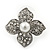 Clear Crystal Simulated Pearl Flower Stud Earrings In Silver Plating - 2cm Diameter - view 7