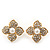 Clear Crystal Simulated Pearl Flower Stud Earrings In Gold Plating - 2cm Diameter - view 5