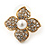 Clear Crystal Simulated Pearl Flower Stud Earrings In Gold Plating - 2cm Diameter - view 7