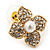 Clear Crystal Simulated Pearl Flower Stud Earrings In Gold Plating - 2cm Diameter - view 8