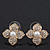 Clear Crystal Simulated Pearl Flower Stud Earrings In Gold Plating - 2cm Diameter