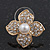 Clear Crystal Simulated Pearl Flower Stud Earrings In Gold Plating - 2cm Diameter - view 2