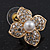 Clear Crystal Simulated Pearl Flower Stud Earrings In Gold Plating - 2cm Diameter - view 3
