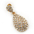Bridal Clear Diamante Teardrop Earrings In Gold Plating - 4cm Length - view 8