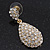 Bridal Clear Diamante Teardrop Earrings In Gold Plating - 4cm Length - view 2