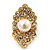 Exotic Diamante Faux Pearl Stud Earrings In Gold Plating - 2.5cm Length - view 6