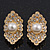 Exotic Diamante Faux Pearl Stud Earrings In Gold Plating - 2.5cm Length - view 2