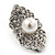 Exotic Diamante Faux Pearl Stud Earrings In Rhodium Plating - 2.5cm Length - view 10