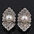 Exotic Diamante Faux Pearl Stud Earrings In Rhodium Plating - 2.5cm Length