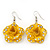 3D Bright Yellow Diamante 'Rose' Drop Earrings In Silver Plating - 5cm Length - view 6