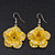3D Bright Yellow Diamante 'Rose' Drop Earrings In Silver Plating - 5cm Length - view 2