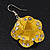 3D Bright Yellow Diamante 'Rose' Drop Earrings In Silver Plating - 5cm Length - view 4