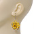 3D Bright Yellow Diamante 'Rose' Drop Earrings In Silver Plating - 5cm Length - view 5