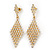 Clear Crystal Diamond Shape Drop Earrings In Gold Plating - 6.5cm Length