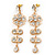 Clear Crystal Goldtone Flower Drop Earrings - 7.5cm Length - view 2