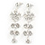 Clear Crystal Silvertone Flower Drop Earrings - 7.5cm Length - view 2
