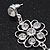Clear Crystal Silvertone Flower Drop Earrings - 7.5cm Length - view 5
