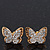 Gold Plated Swarovski Crystal 'Alegria' Butterfly Stud Earrings - 1.5cm - view 6