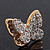 Gold Plated Swarovski Crystal 'Alegria' Butterfly Stud Earrings - 1.5cm - view 3