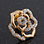 Gold Plated Swarovski Crystal 'Bella Rosa' Rose Stud Earrings - 1.5cm - view 3