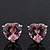 Classic Pink CZ 'Heart' Stud Earrings In Rhodium Plating - 11mm Diameter - view 9