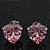 Classic Pink CZ 'Heart' Stud Earrings In Rhodium Plating - 11mm Diameter - view 10