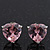 Classic Pink CZ 'Heart' Stud Earrings In Rhodium Plating - 11mm Diameter - view 5