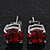 Ruby Red Coloured CZ Round Cut Stud Earrings In Rhodium Plating - 10mm Diameter - view 8